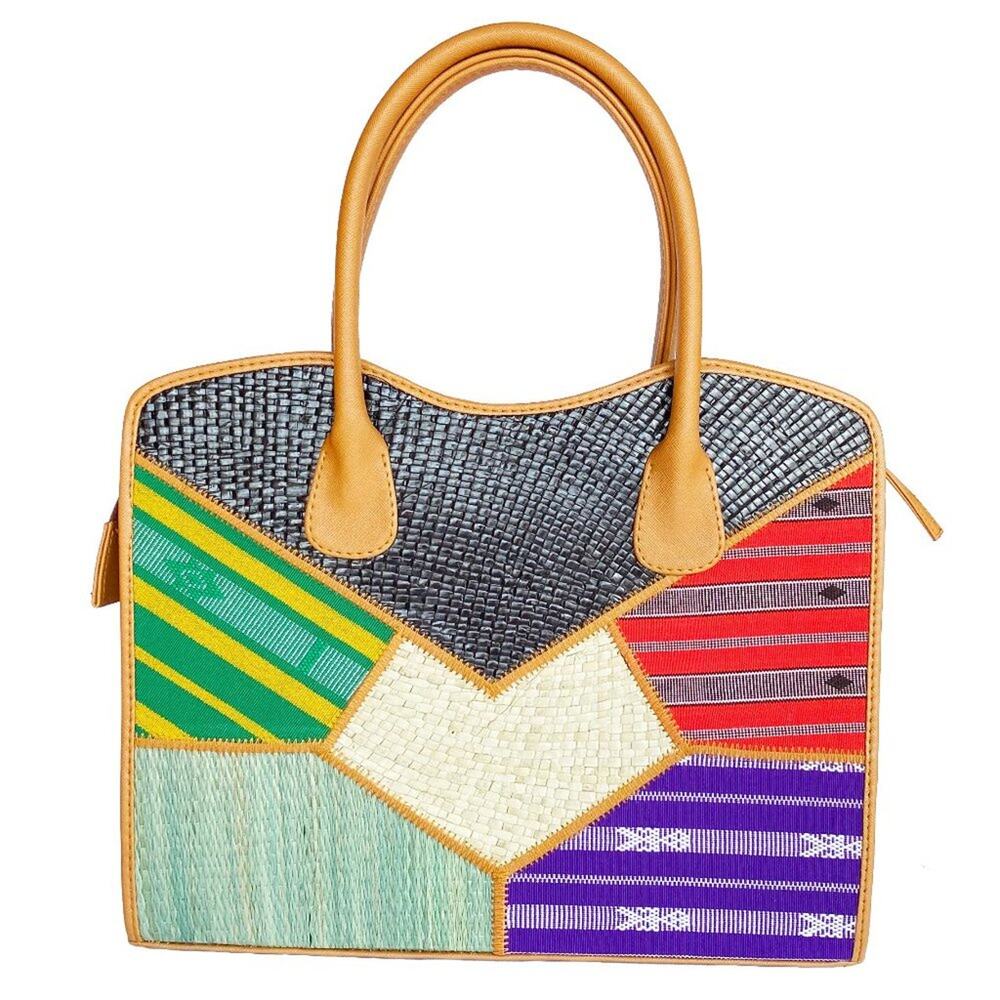NWOT Women's Multicolor Handwoven Fabric Straw Ethnic Satchel Handbag